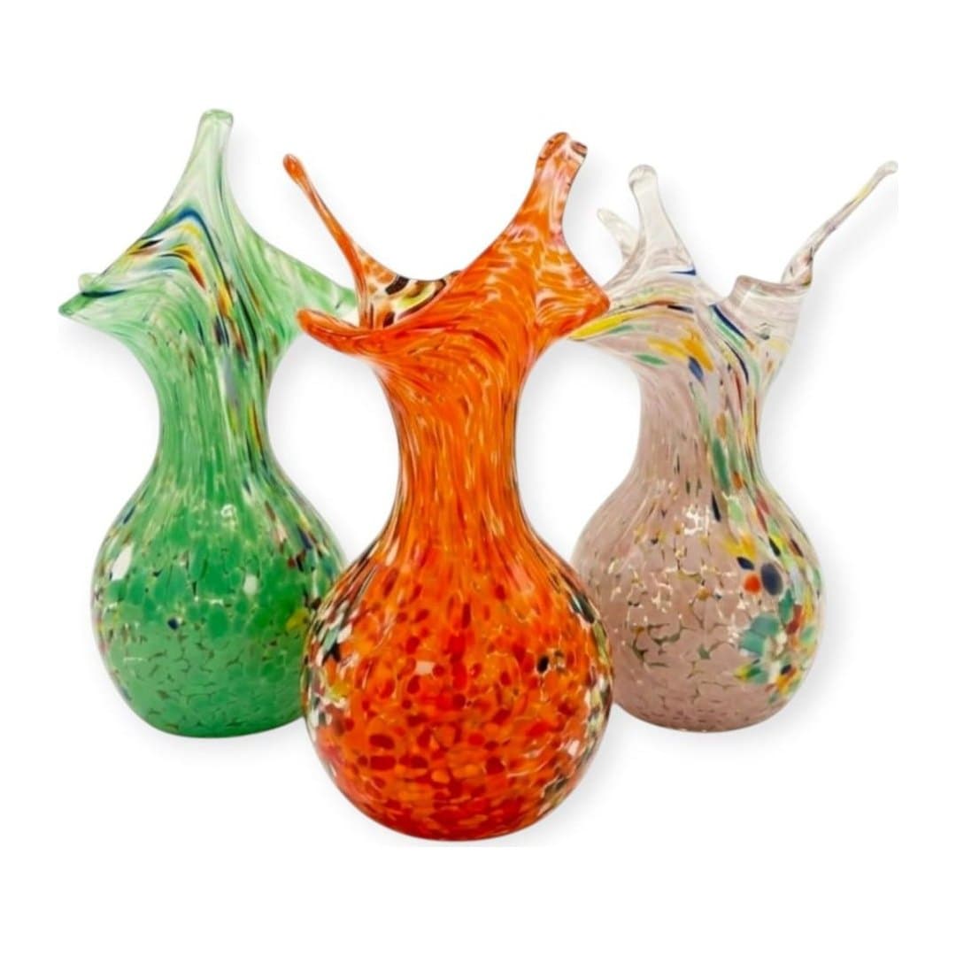 Tris Vasi Vetro di Murano Originale Colleoni Fatto a Mano