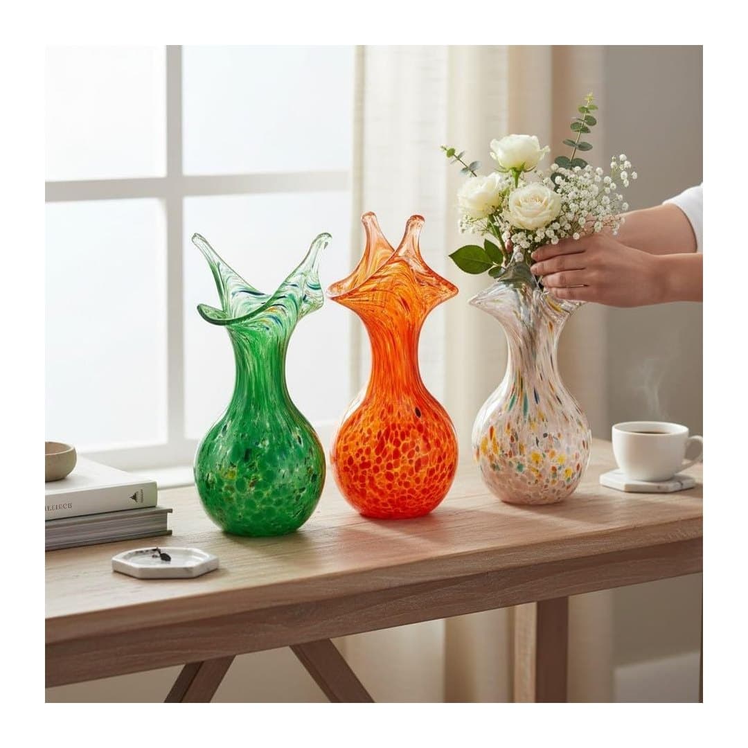 Tris Vasi Vetro di Murano Originale Colleoni Fatto a Mano, vista 7
