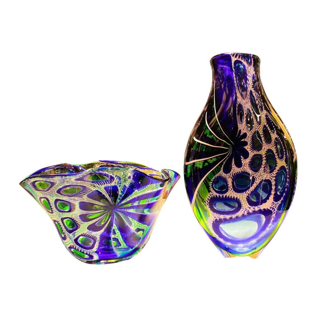 Centrotavola Malia Vetro Murano Lavorazione Pietra 48x11 cm, vista 5